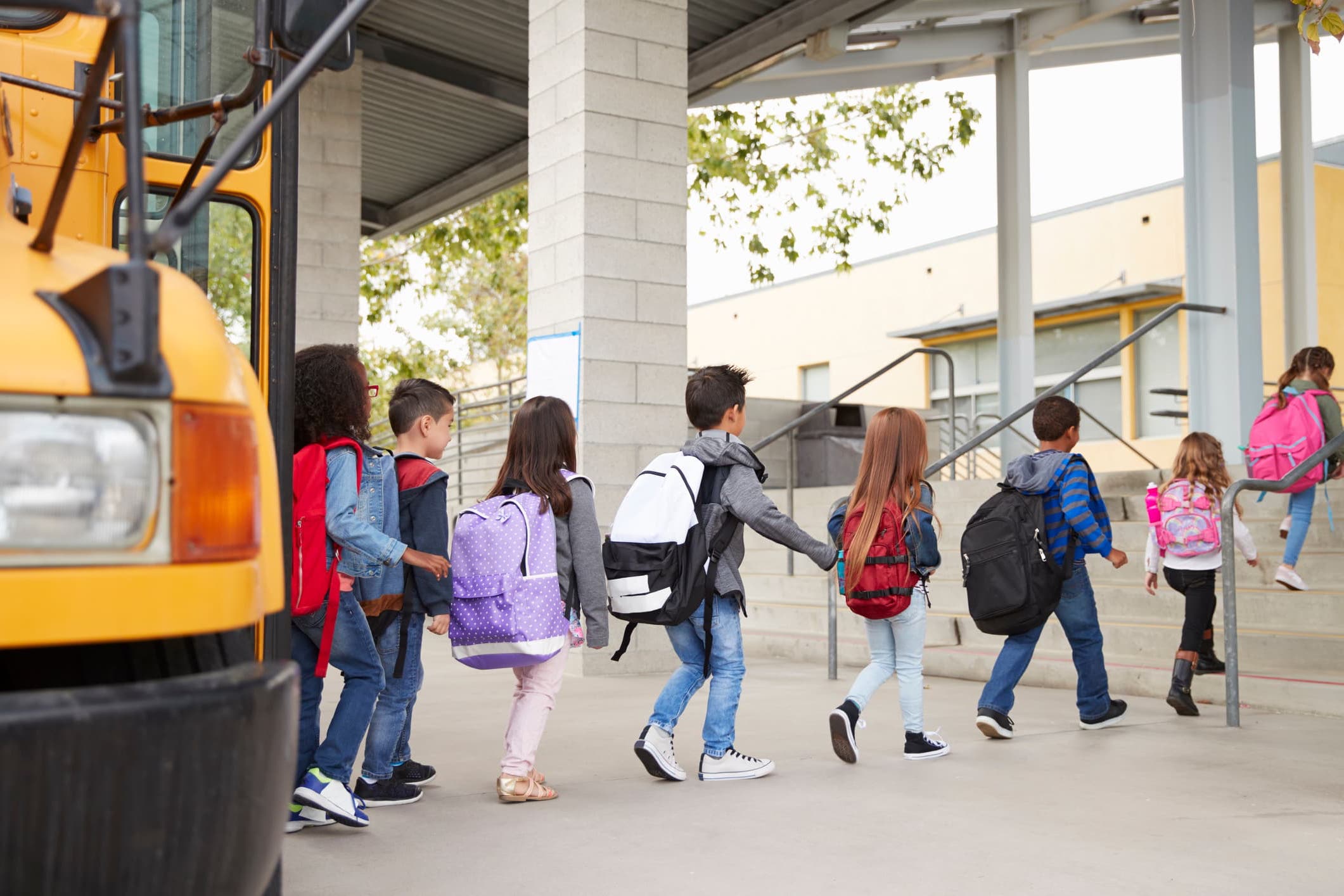 Students walking into school from the bus