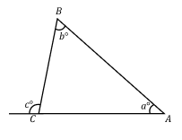Triangle with exterior angle labeled as \(c^\circ\).