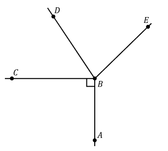 Diagram showing line segments with angles and perpendicular lines at point B.