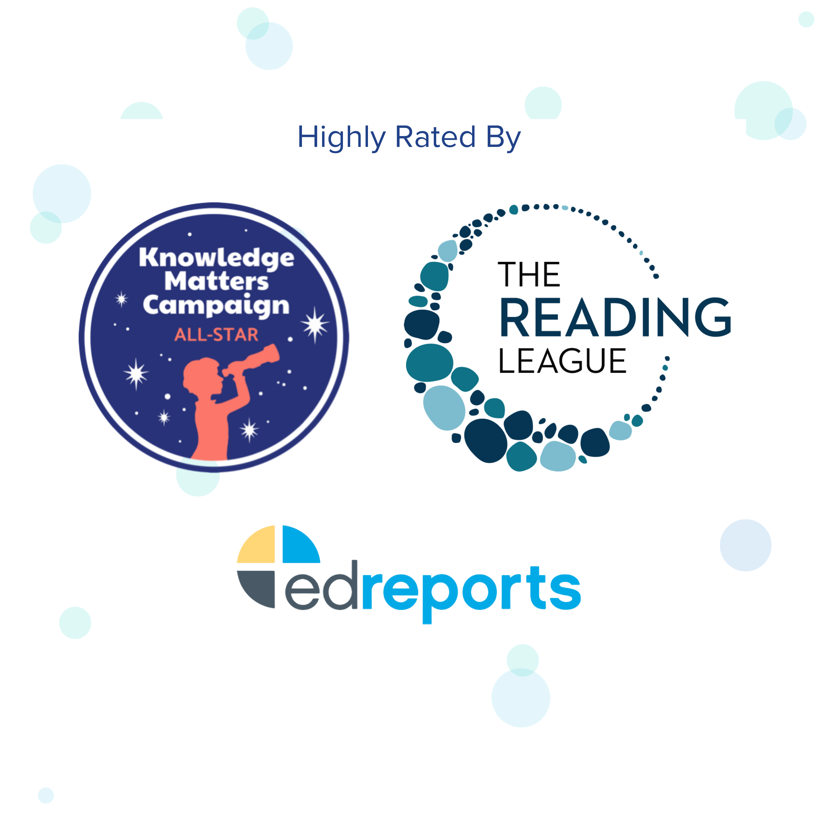logos from The Reading League, edReports, and Knowledge Matters Campaign
