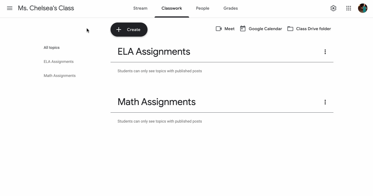 Image of Google Classroom assignment list