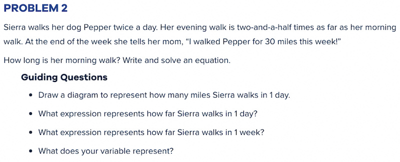 Math word problem and teacher guiding questions