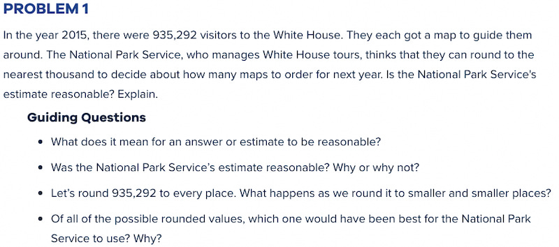 Math problem asking students to make an estimation and assess the reasonableness of solutions